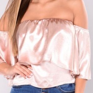 Rose gold shimmer strapless layered top